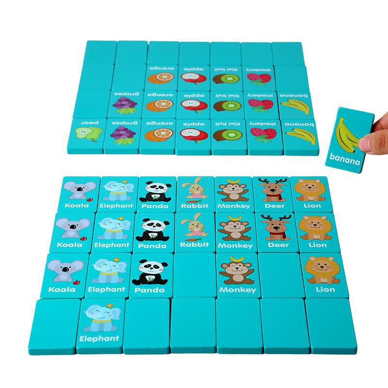 Picture of Animal Pairing Children's Early Education English Fruit Solitaire Game Dominoes Stacking Music Wooden Educational Toys