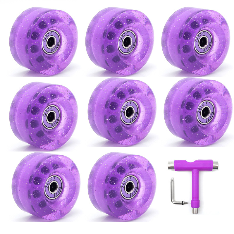 Picture of 5832 double-row skate shoes high elastic PU wheel four-wheel roller skates 82A non-luminous wheel colorful sequins transparent wheel