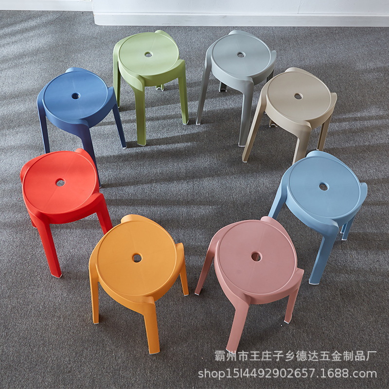 Picture of Modern Dining Table Plastic Round Stool Household Solid Bathroom Stool Living Room Casual High Stool Adult Negotiation Windmill Stool