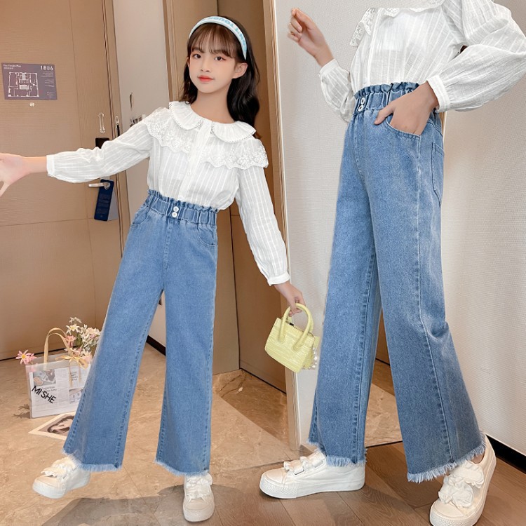 Picture of Girls' jeans wide-leg pants 2023 Spring and Autumn New Western style medium and large Children Korean style autumn pants outer pants
