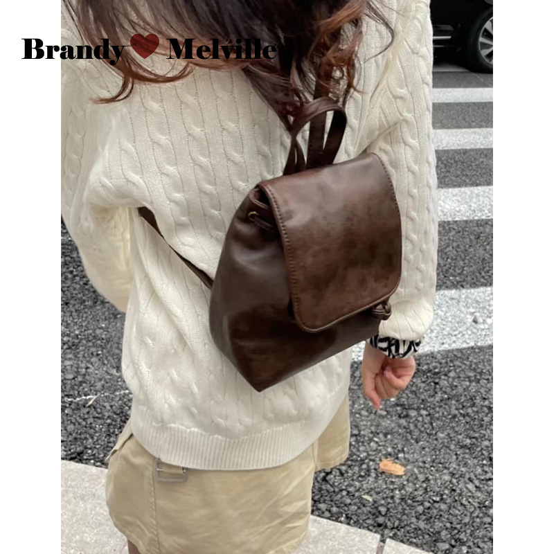 2025 New Korean Retro Brown School Bag Easiest for Match Fashion Trend Casual Bm Men's and Women's Small Backpack Commuting