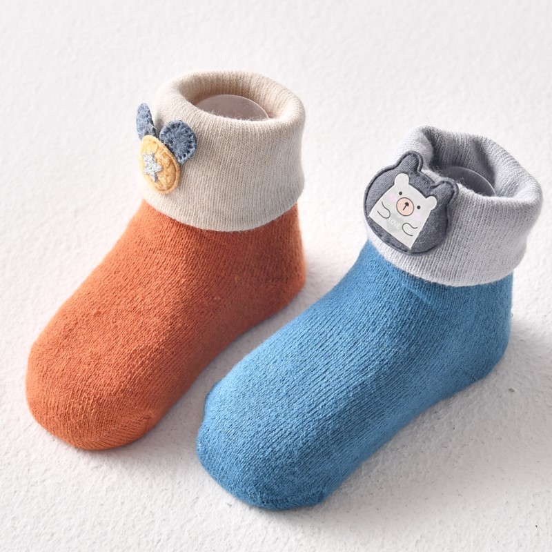 Little Maotou 2 Pairs of Baby Socks and Shoes in Winter Thickeneded Kidsren's Cotton Socks Cartoon Baby Floor Socks for Small and Medium-Sized Kidsren