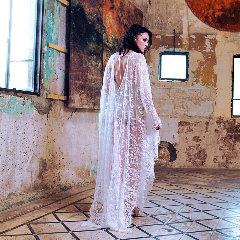 Picture of Amazon Explosions Oversized Loose Large Size Robe Lace Long Dress Holiday Beach Dress Swimsuit Blouse Dress Women