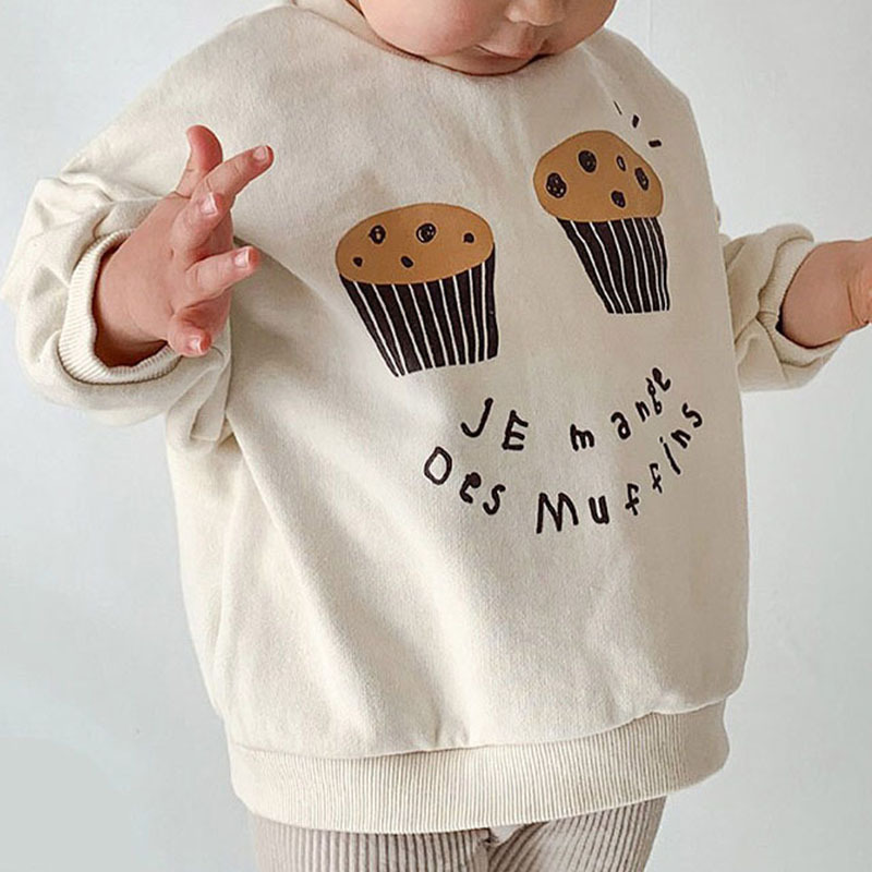 Picture of Children's Korean-style Winter New Top for Boys and Girls Ins Western-style Cute Small Cake Printed Fleece Casual Sweat
