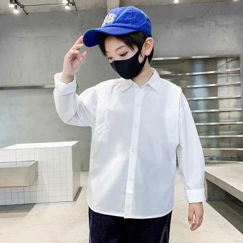Picture of 2023 new medium and large children's long sleeve new fashion elegant shirt summer popular men's artistic solid color children's clothing