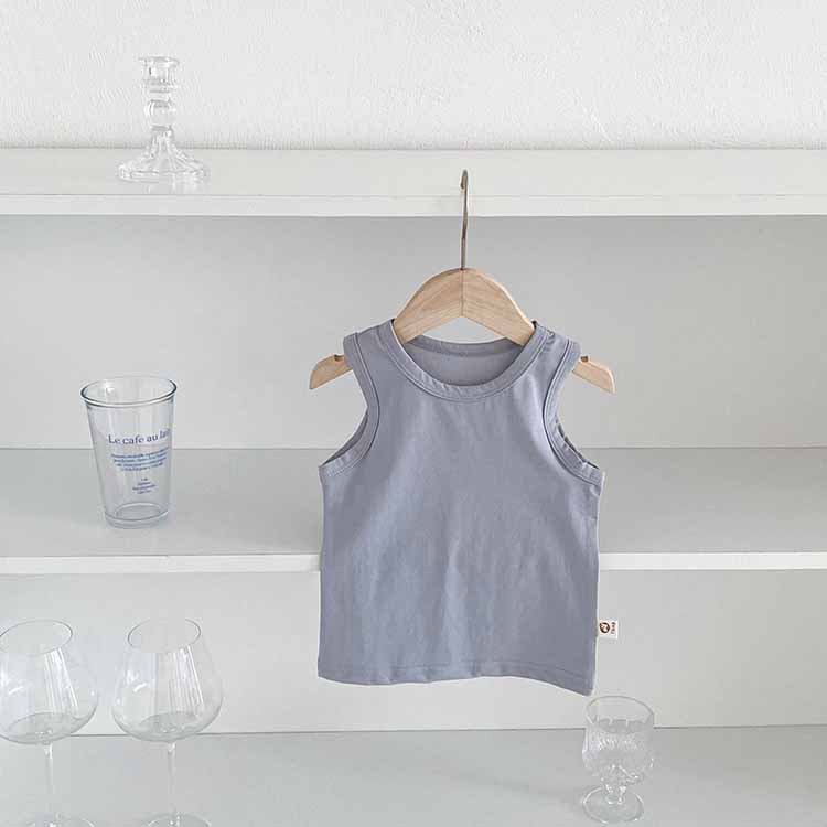 Picture of Summer Children's Vest Top Boy's and Boy's Baby's Pure Cotton Solid Color Sleeveless Shirt Baby's All-match Basic Base Shirt T-shirt