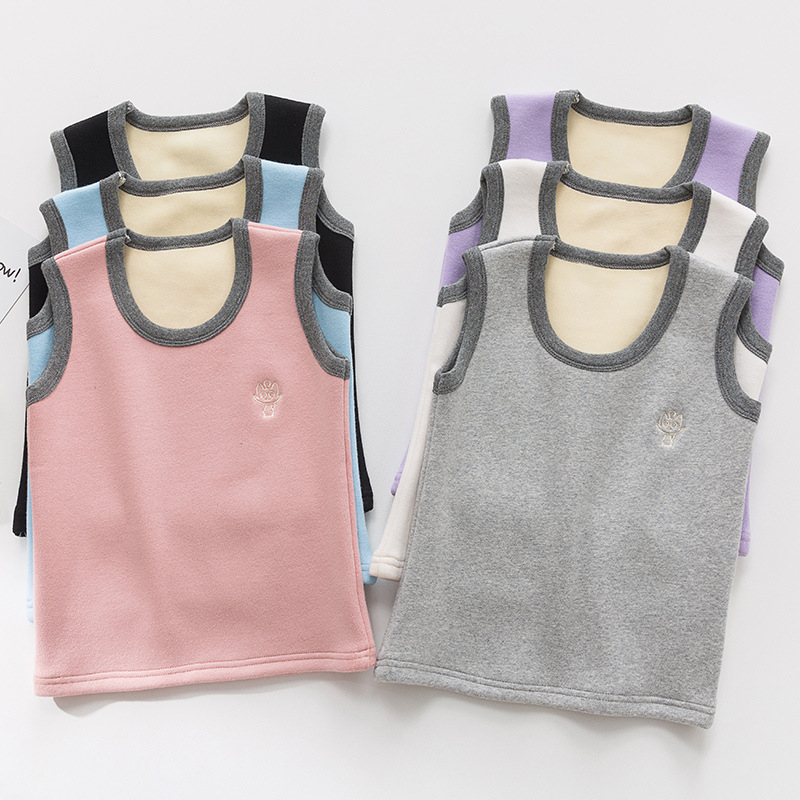 Children's Vests with Velvet and Thickeneding for Babies and Girls to Heattech in Autumn and Winter, Embroidered Vests for Boys, Middle and Large Kidsren, Trbottomy and Stylish