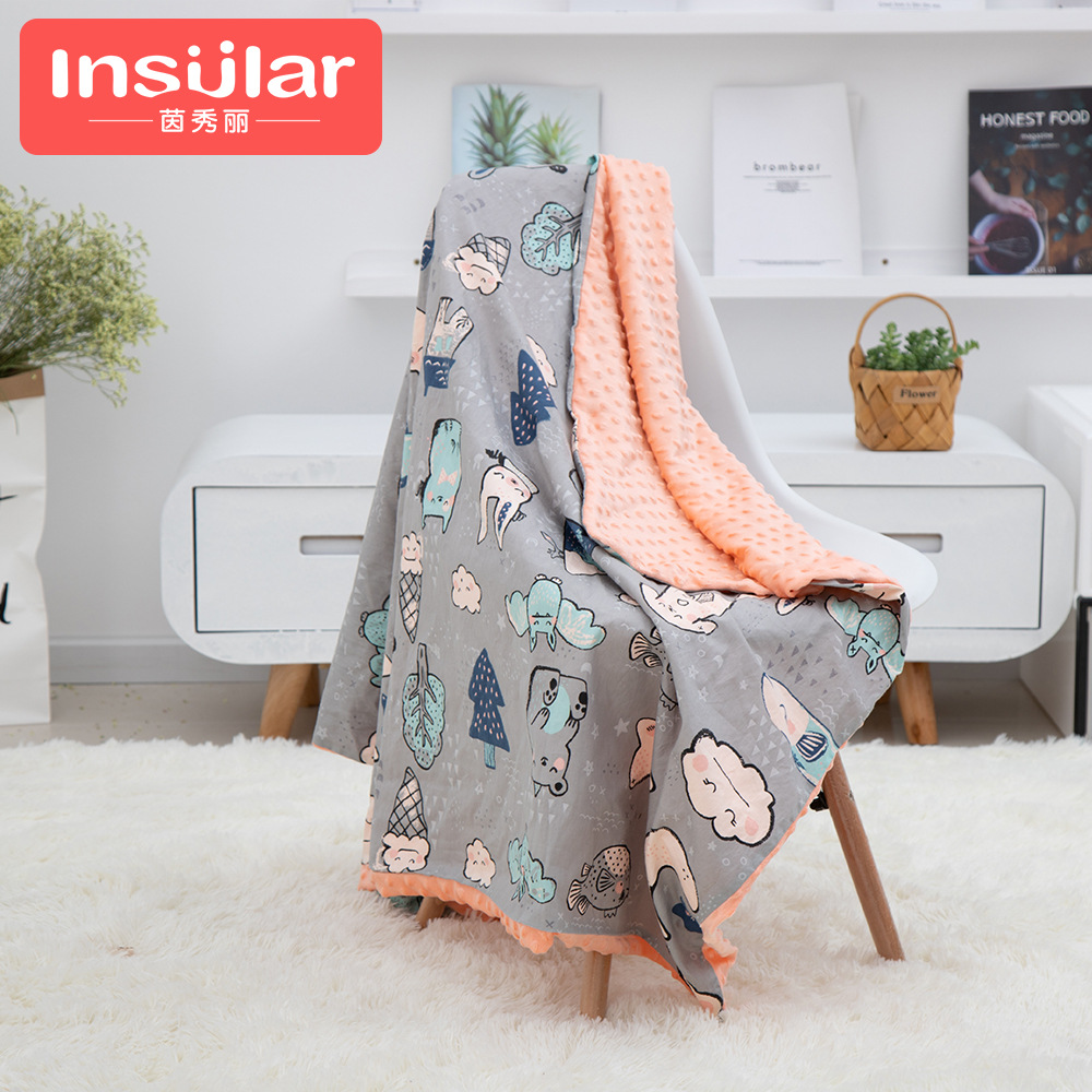 Picture of Baby Blanket Cotton Cartoon Baby Double Blanket Four Seasons Children 3D Soothing Bean Blanket Cart Blanket