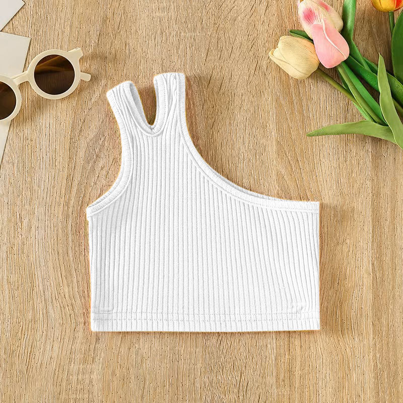 Picture of Cross-border Children's Wear Girl's Summer Vest 2024 New Foreign Trade Girl's Inclined Shoulder Irregular Strap Hundred Tower Top