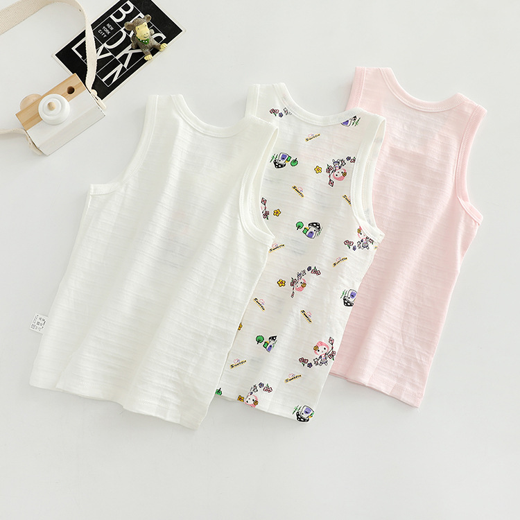 Picture of 3 PCs Summer Slub Cotton Children's Vest Boys and Girls Baby 100 Cotton Cartoon Sleeveless Base Pajamas Lightweight Breathable