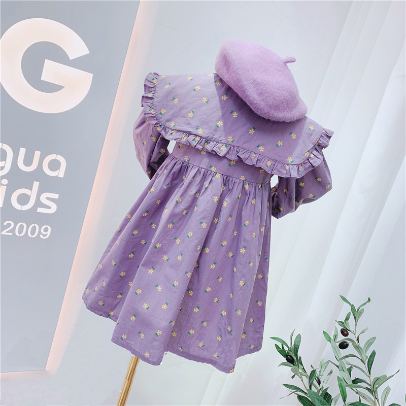 Picture of Girls 2024 Autumn Children's Korean Style Fashionable and Plaid Doll Collar Small Yellow Flower Cotton Dress 5989