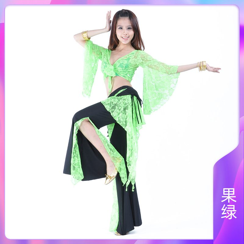 Picture of 08# Lace Pants Lace Top Belly Dance Clothing Trumpet Sleeve Matching Waist Skirt Split Pants Chaozhou Tripartite