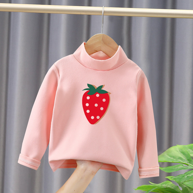 2023 new autumn and winter dopamine girls' inner half turtleneck warm long-sleeved shirt children's velvet bottoming shirt