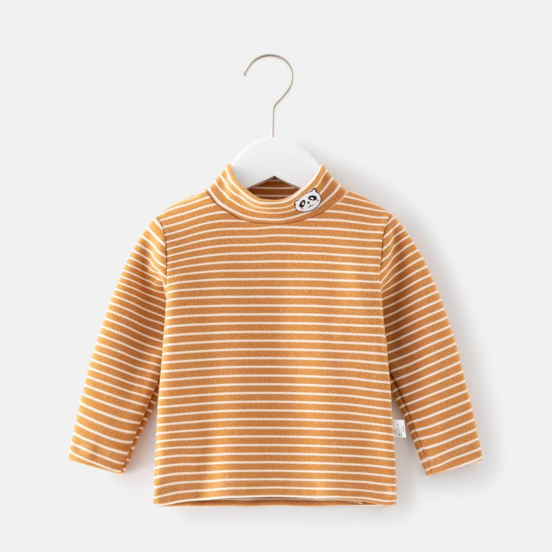 Picture of Children's Velvet Fever Boy's Half-high Collar T-shirt Autumn and Winter Top All-match Base Girl Baby Striped Top Clothes