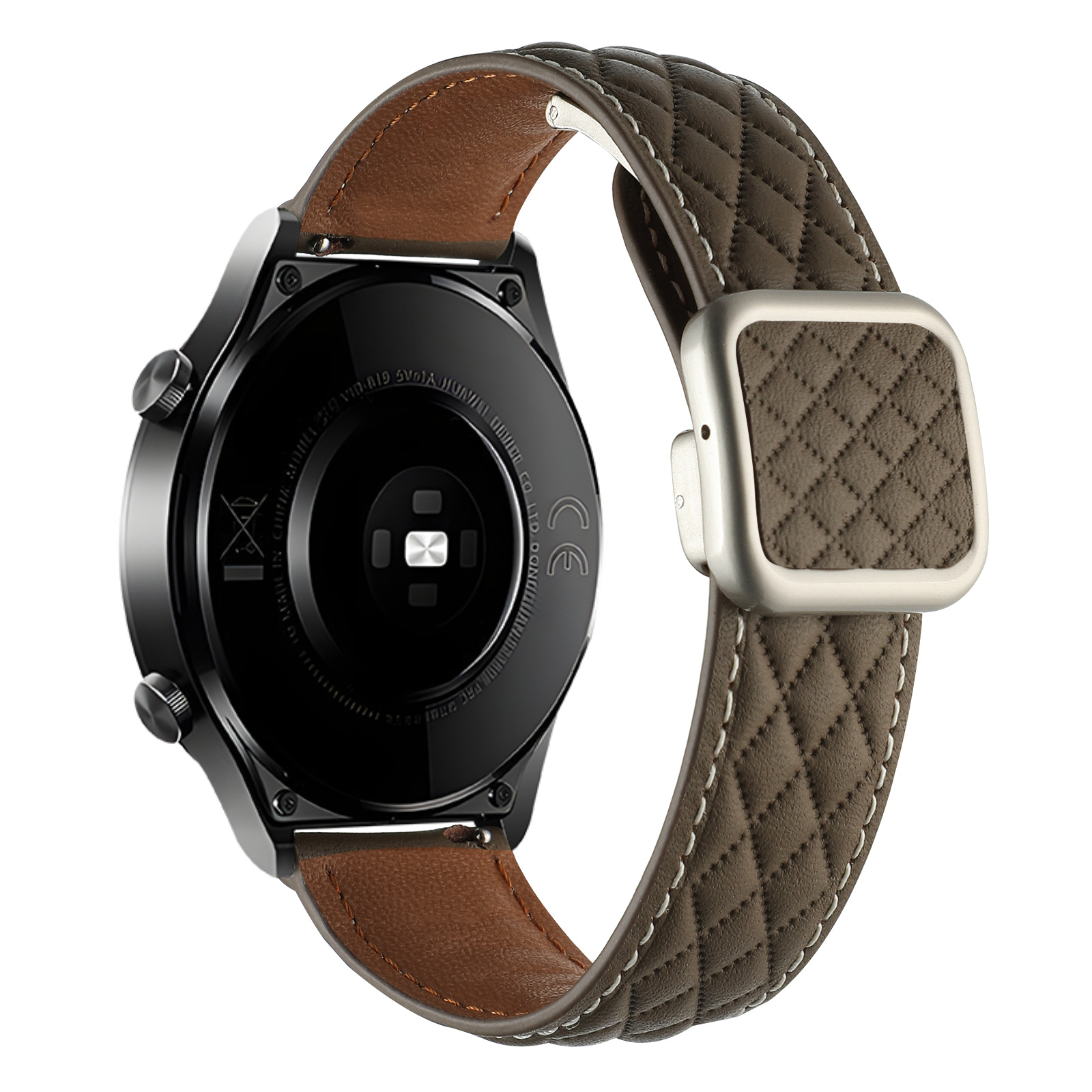 Picture of Suitable for Huawei Gt5 Samsung Watch Xiaomi S4 Genuine Leather Quilted Pattern Double-Sided Leather Foldableing Magnetic Square Buckle Watch Strap