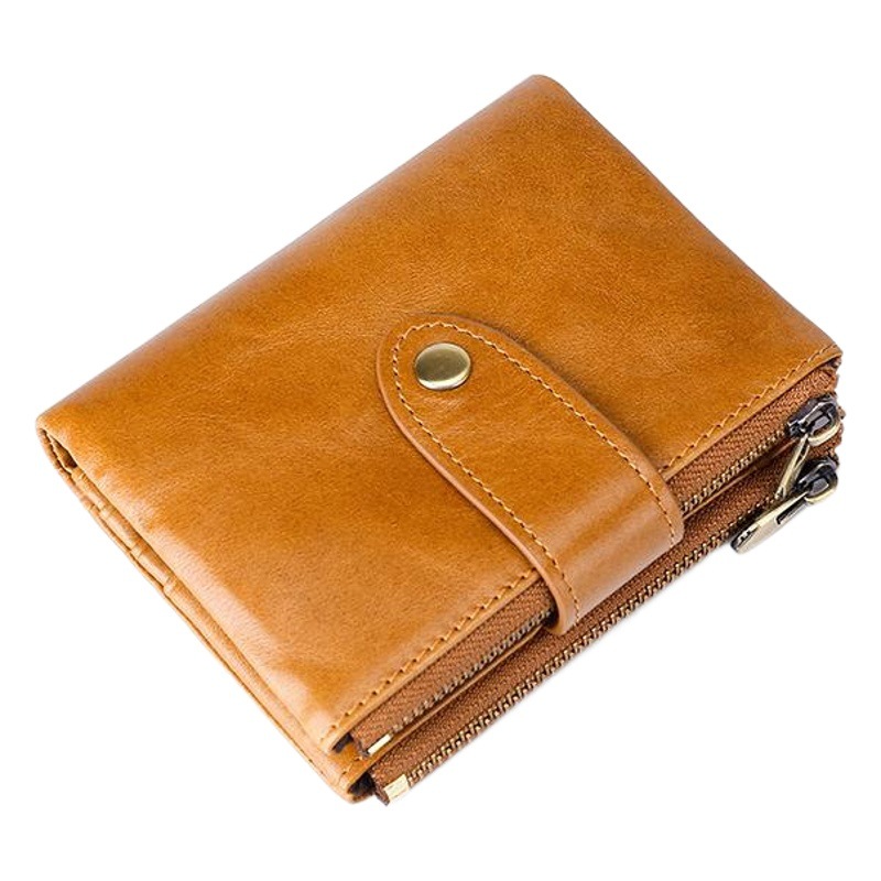 Genuine Leather Men's RFID Wallet Doka Sit Wax Leather Vintage Casual Short Coin Purse Clutch Cowhide Men's Bag