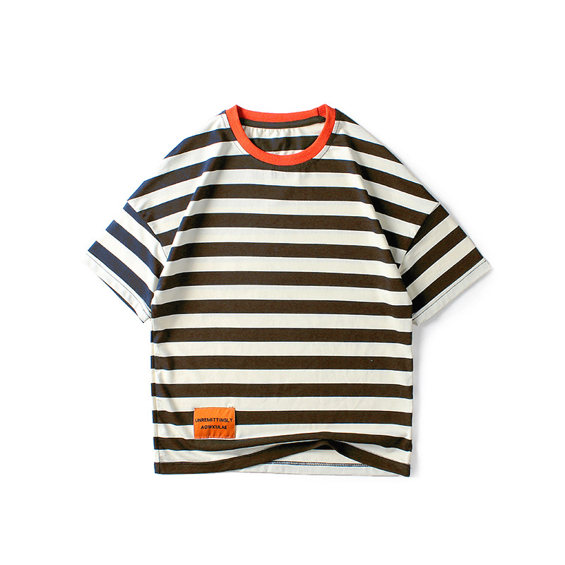 Picture of Summer children's clothing Korean new boys short sleeve T-shirt girls knitted striped label top children's short sleeve wholesale