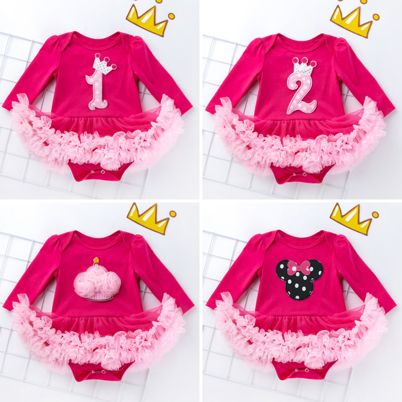 Picture of Cross-border foreign trade baby long-sleeved one-piece dress baby pink yarn dress socks suit girls' holiday children's dress 4-piece set