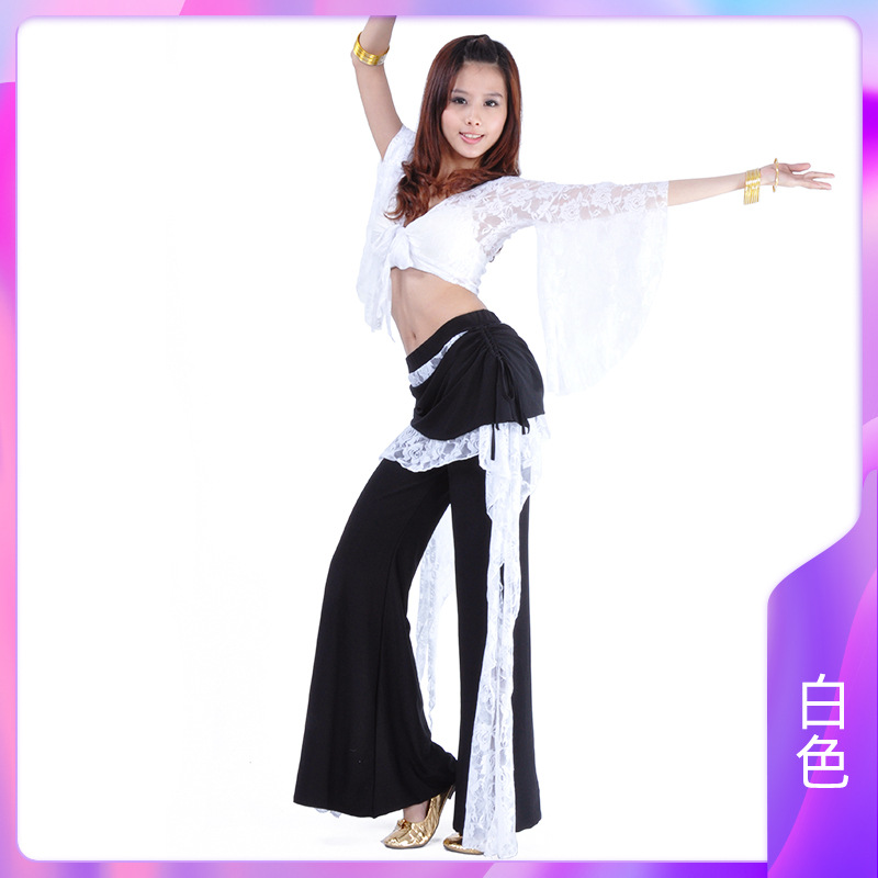 Picture of 08# Lace Pants Lace Top Belly Dance Clothing Trumpet Sleeve Matching Waist Skirt Split Pants Chaozhou Tripartite