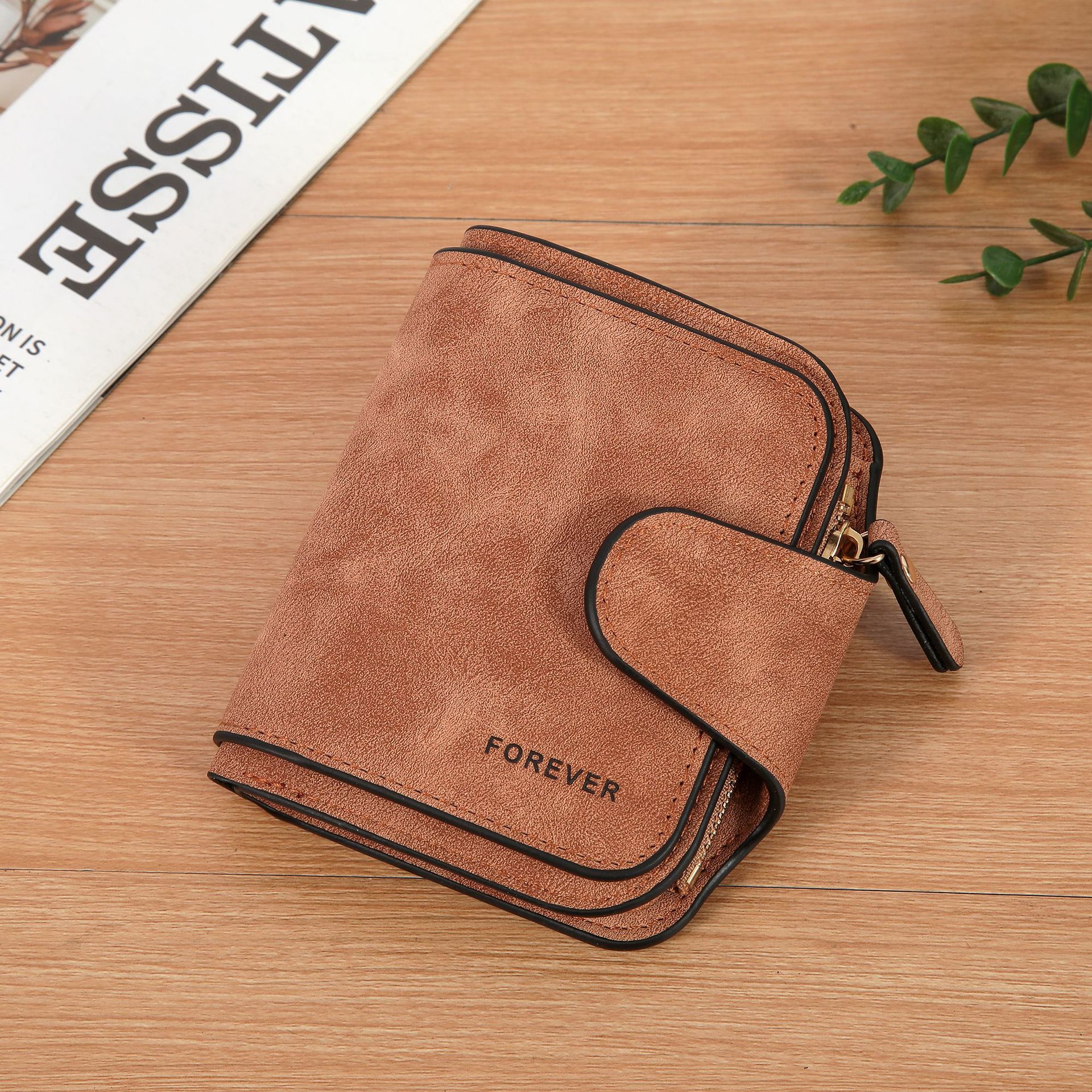 Picture of Cross-Border Retro Nubuck Leather Women's Wallet Short Multi-Card Slot Coin Purse Buckle Wallet Student Small Clutch Bag
