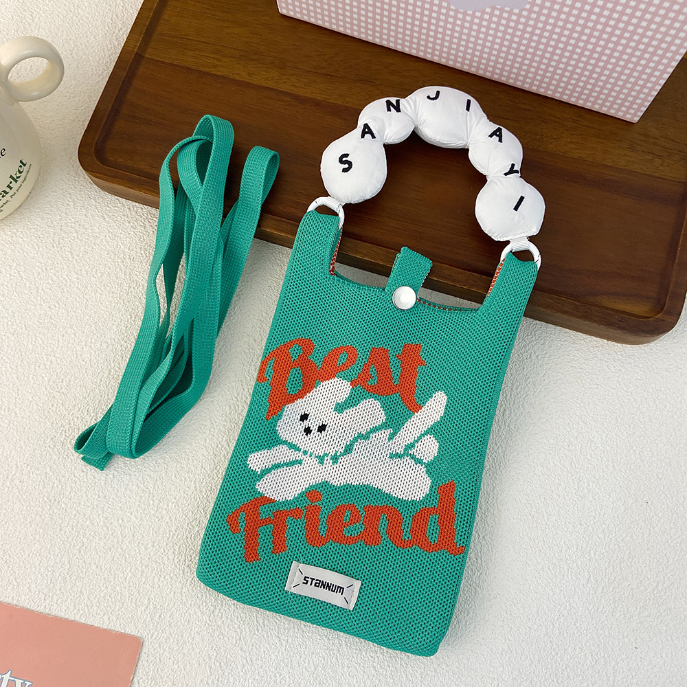 Picture of Cartoon Knitted Mobile Phone Bag Korean Style All-match Crossbody Bag Small Portable Student Coin Purse Single Shoulder Hand Bag