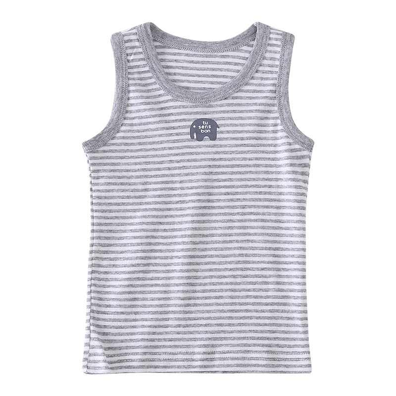 Picture of Summer Kidsren's Ribbed Vest Thin Bottoming Shirt for Small and Medium-Sized Kidsren 100 Cotton Air-Conditioned Clothing 2-Piece Wholesale