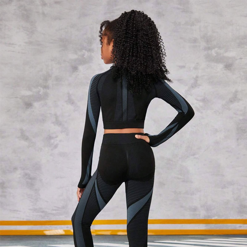 Picture of Children's Tight-Fitting Yoga Clothes, Women's Suits, High-Waisted, Quick-Drying, Outdoor Sports Fitness Clothes, Long-Sleeved Trousers, Two-Piece Children's Clothing Set