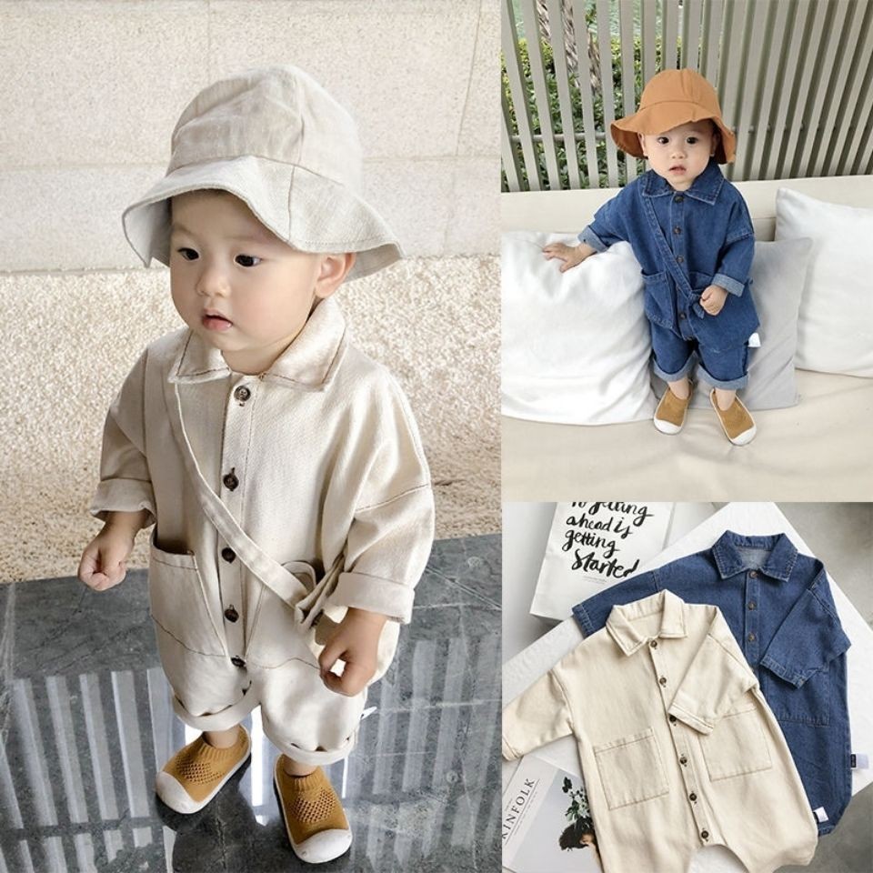 Picture of Baby and Toddler's Denim Jumpsuit Spring and Autumn Long-sleeved Workwear Cowboy Clothes Baby Climbing Clothes Boys' and Girls' Cowboy Fashion