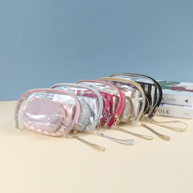 Transparent PVC Handheld Waterproof Cosmetic Bag Large Capacity Travel Portable Toiletry Bag Portable Cosmetic Storage Bag