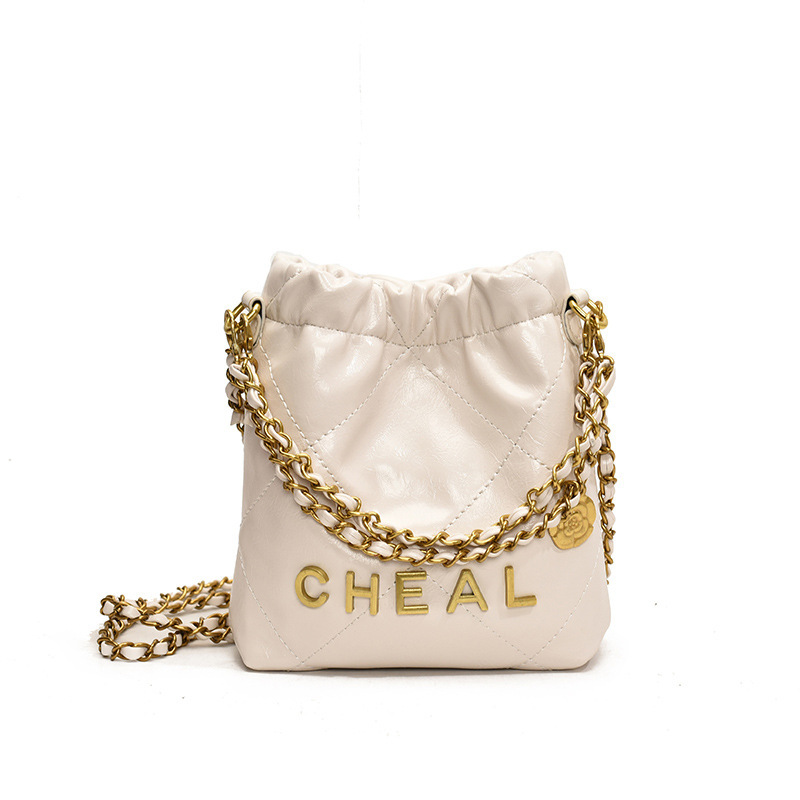 Picture of Children's Bag New Niche Retro Oilskin Chanel Garbage Bag Bucket Bag Diamond Plaid Chain Crossbody Bag Accessories Bag
