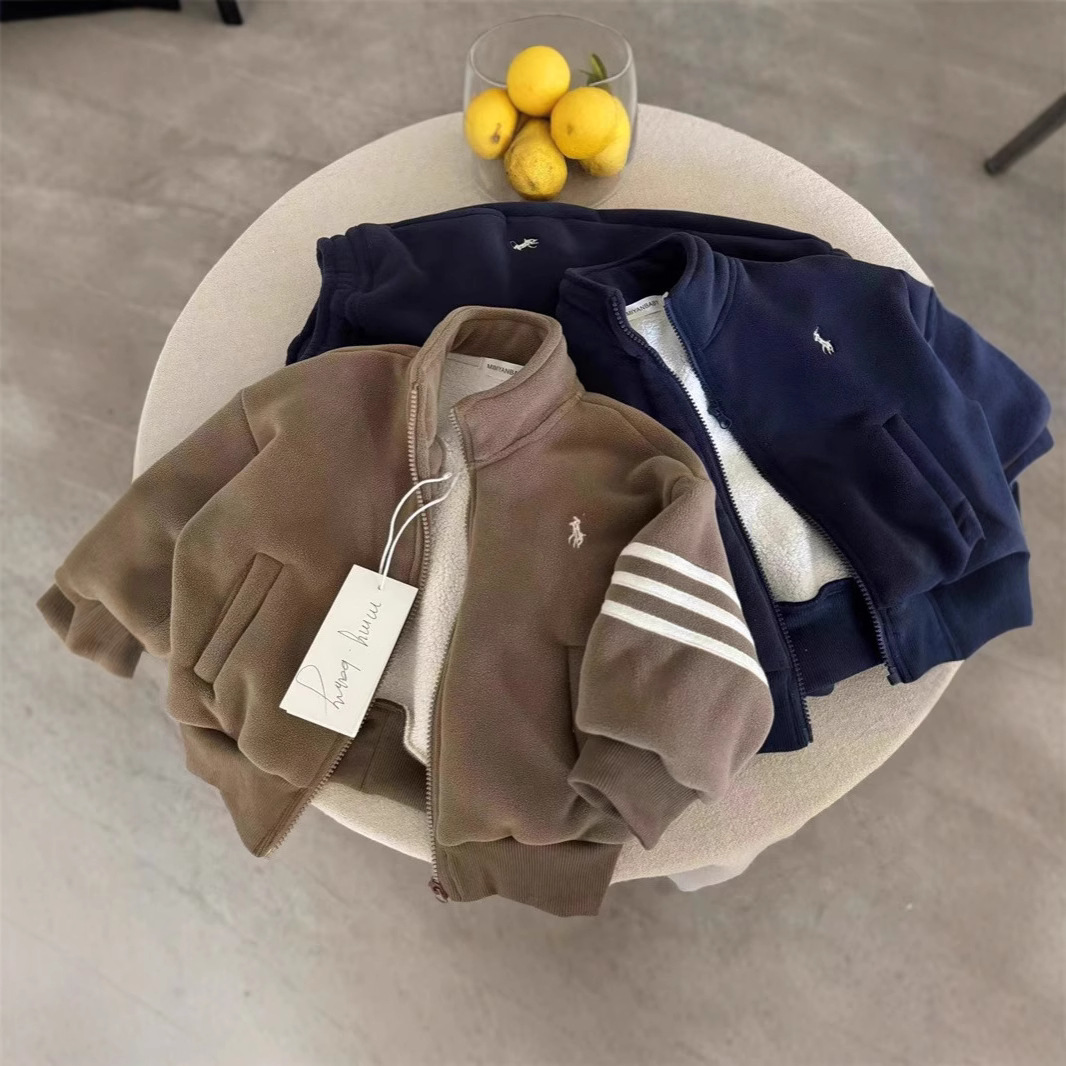 Spot Autumn and Winter New Kidsren's Velvet Warm Jackets for Boys and Girls Ollie Velvet Jackets Casual Trendy Two-Piece Set