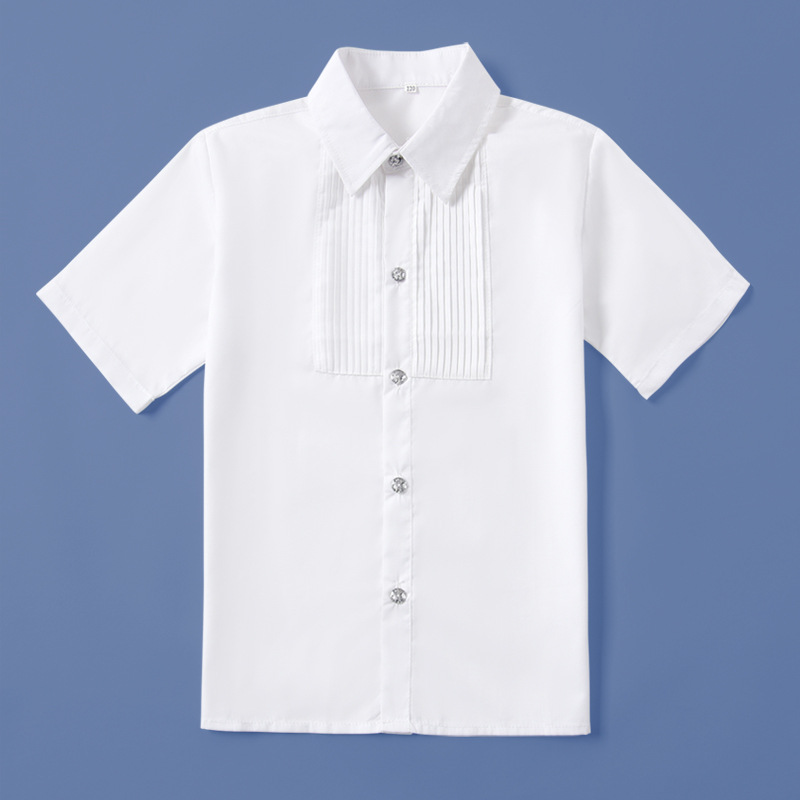 Children's Short-sleeved White Shirt Boy's Summer Thin Non-ironing British Dress Performance Coat School Uniform White Half-sleeved Shirt
