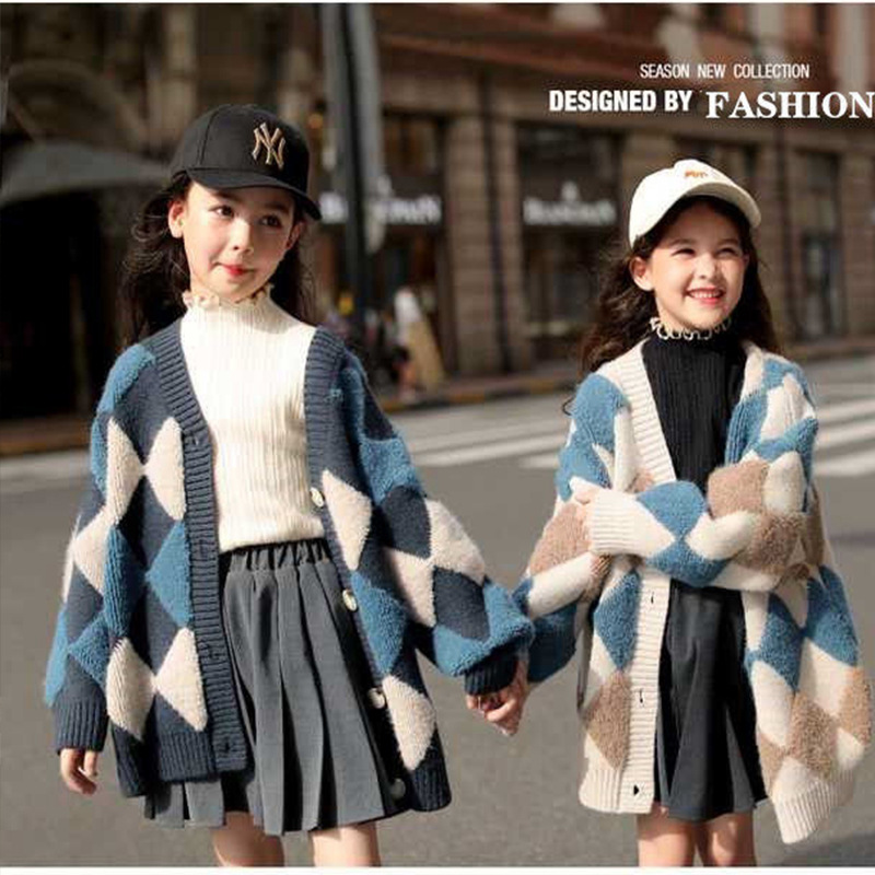 Picture of Spring Autumn Winter Big Children's Velvet Sweater Women's Sweater Knitted Sweater 2022 New Korean Style Thick Best Selling Children's Knitted Cardigan