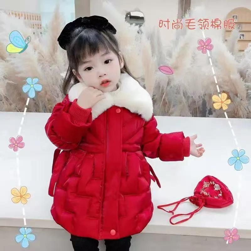 Picture of Girls' cotton-padded clothes 2022 new children's cotton-padded jacket long bright silk plus velvet padded Parker clothes cotton-padded clothes national tide