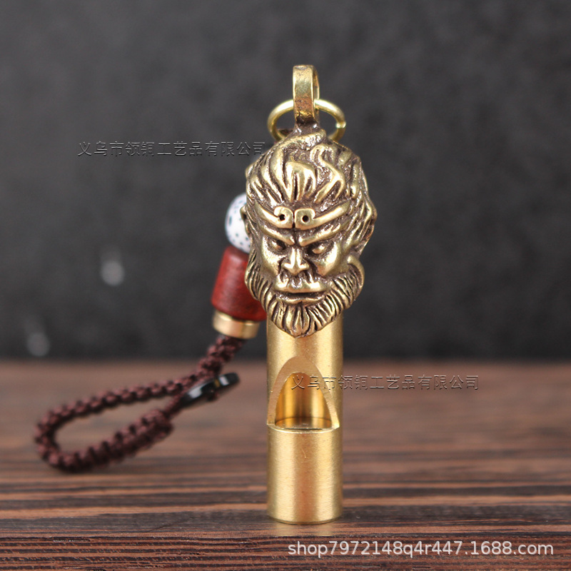 Picture of Retro Brass Faucet Whistle Brass Outdoor Referee Monkey Head Whistle Keychain Pendant Wild Survival Whistle