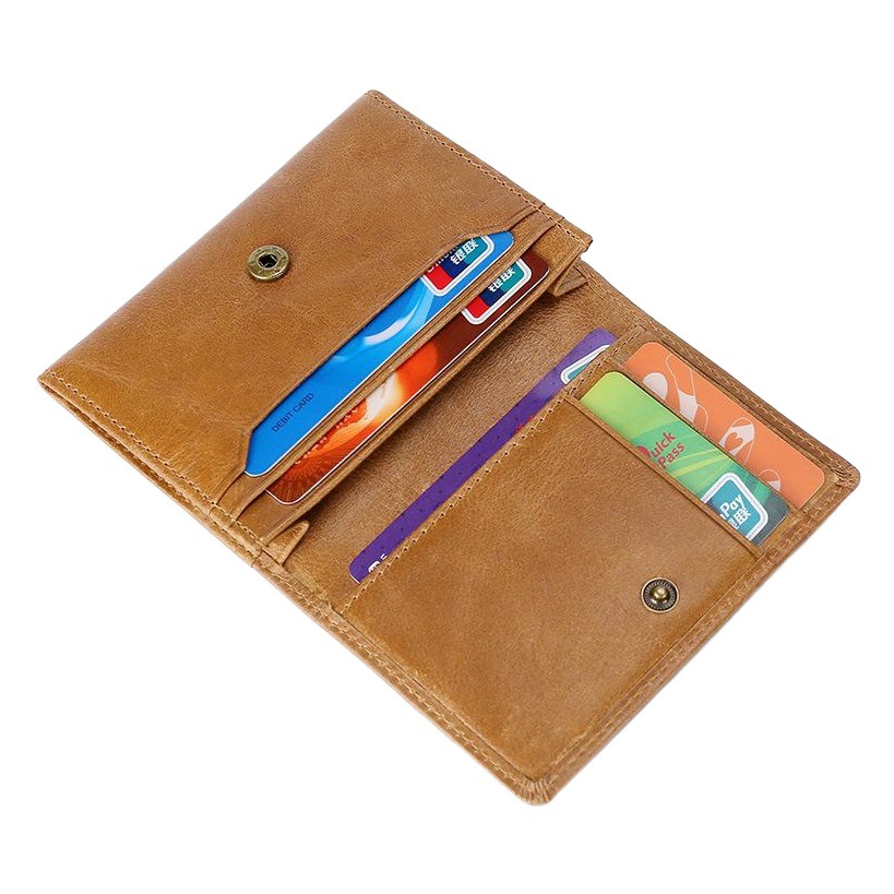 European and American short leather card holder rfid multi-card position oil wax leather card holder for men and women vintage cowhide card holder