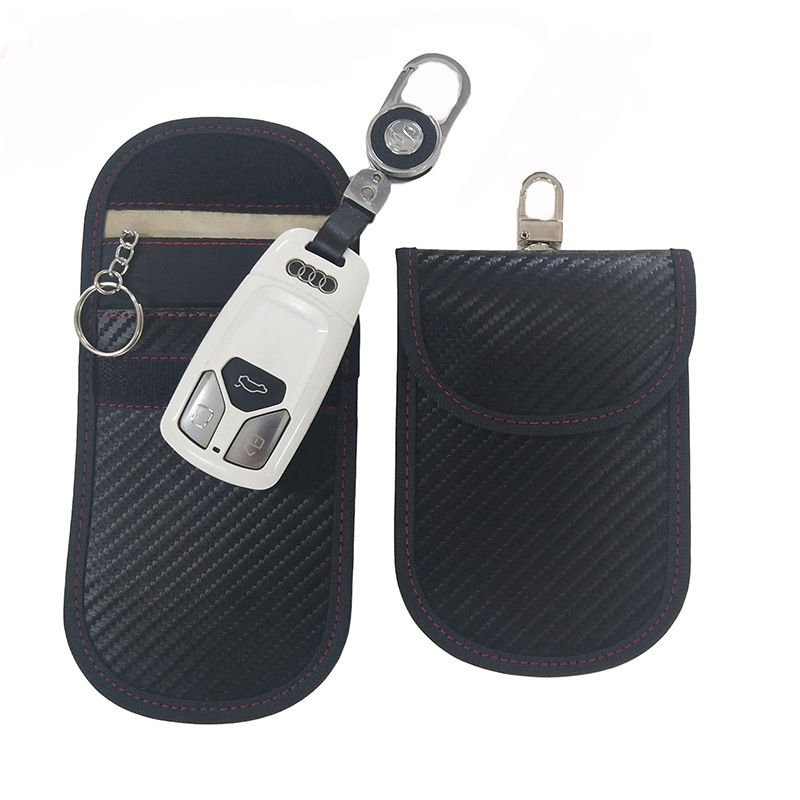 Picture of Amazon New RFID signal shielding bag car key shielding cover PU carbon fiber back buckle anti-scanning