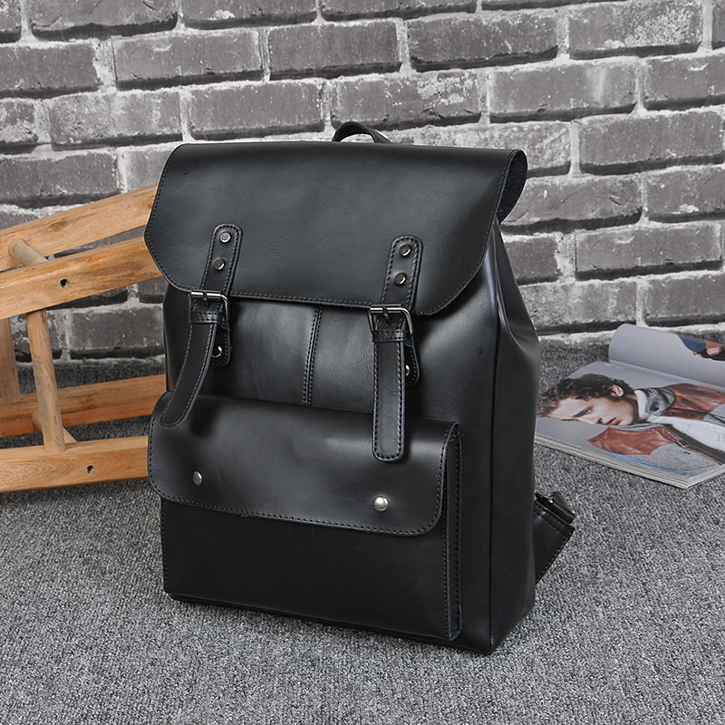 Picture of 2025 New Korean Style Trendy Casual Backpack Men's Bag Women's Retro Backpack Middle School Student School Bag Travel Bag Crazy Horse Leather