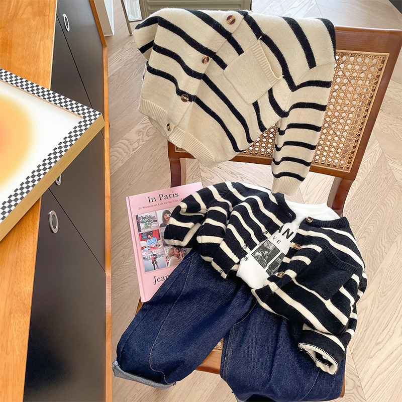 Picture of Children's Wear Children's Soft Waxy Striped Sweater Cardigan for Boys and Girls Baby Spring and Autumn New All-match Western Style Knitted Jacket Trendy