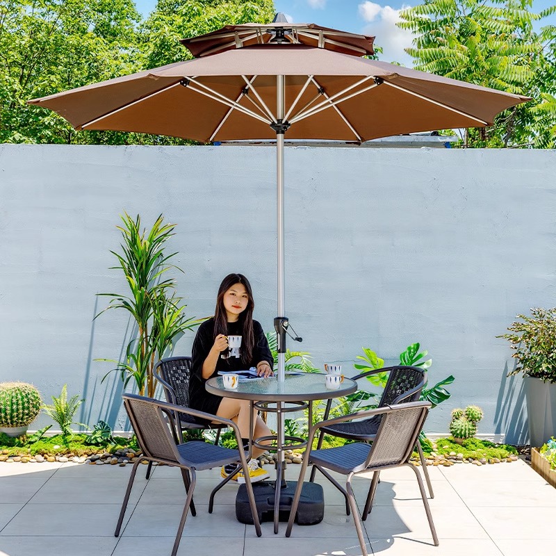 Picture of Outdoor Courtyard Table and Chair Rattan Chair Outdoor Leisure Three-piece Set Garden Terrace Wrought Iron Balcony Seat Combination Small Coffee Table