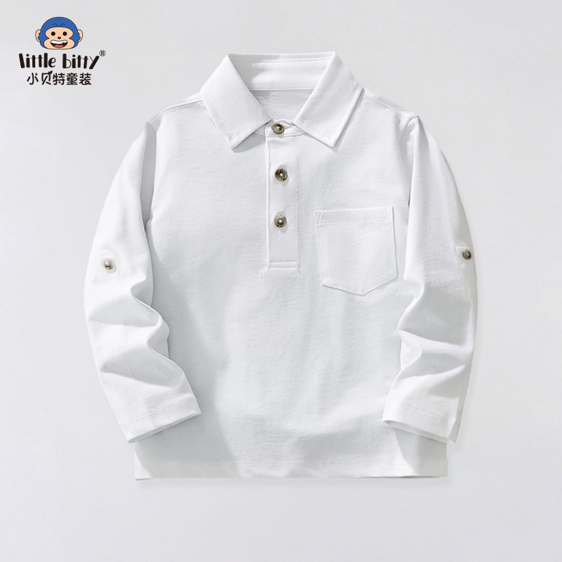 Picture of 2025 Spring and Autumn Children's POLO Shirt Long Sleeve Lapel Middle and University Boys Men's and Women's School Uniform Breathable Cotton Base Shirt