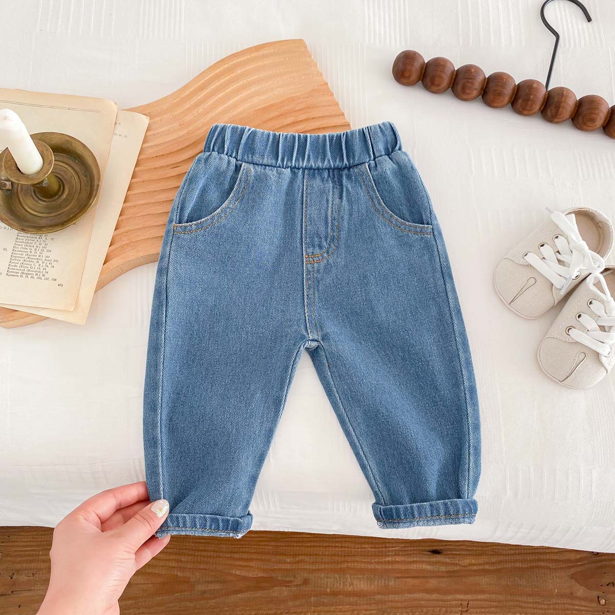 Picture of Children's Pure Color Jeans Baby 0-5 Years Old Korean Style Soft Pants Newborn Boys Simple Autumn Casual Pants