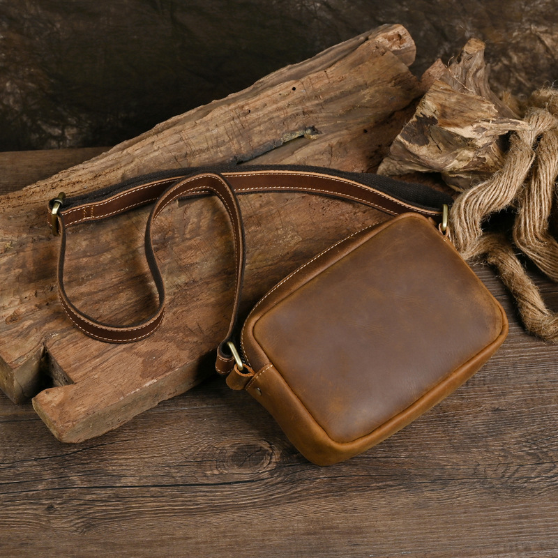 Picture of Ancient Trendy Cross Body Bag Men's Crazy Horse Leather Shoulder Bag Men's Bag Genuine Leather Vintage Crossbody Mobile Phone Small Bag Postman