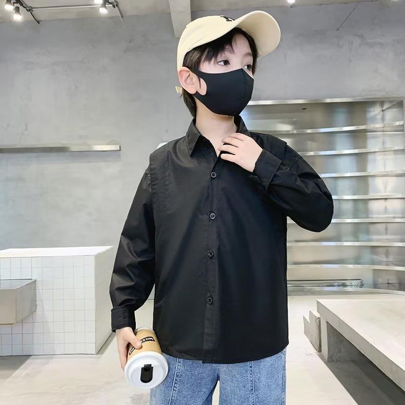 Picture of 2023 new medium and large children's long sleeve new fashion elegant shirt summer popular men's artistic solid color children's clothing