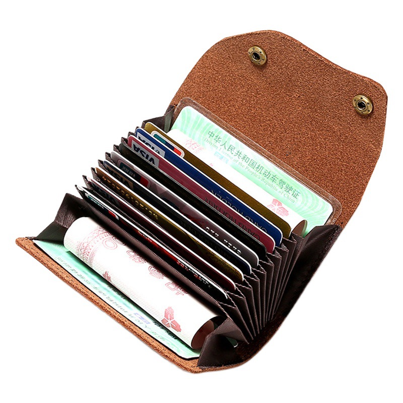 New top layer retro Crazy Horse cowhide buckle organ card holder card holder large capacity multi-card holder men's coin purse