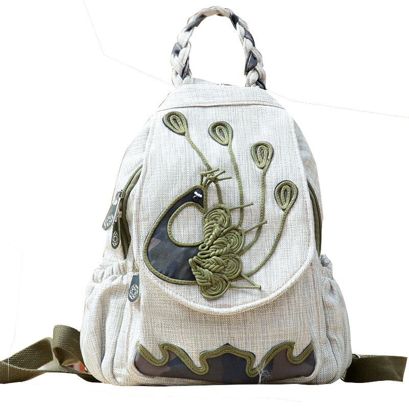 Picture of Peacock Backpack Casual Backpack Lightweight Cloth Bag Hand-woven Backpack Scenic Bag Large Capacity Cloth Bag