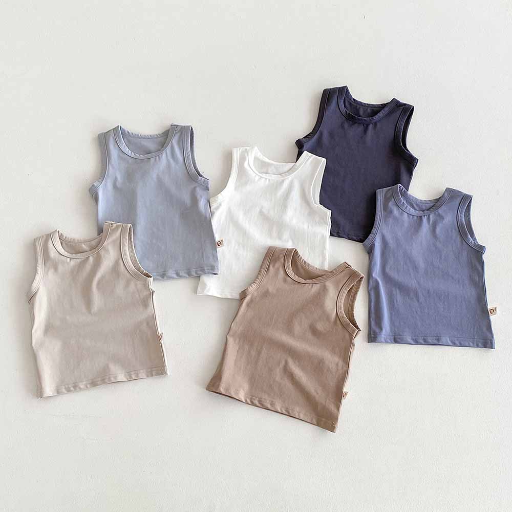 Picture of Summer Children's Vest Top Boy's and Boy's Baby's Pure Cotton Solid Color Sleeveless Shirt Baby's All-match Basic Base Shirt T-shirt