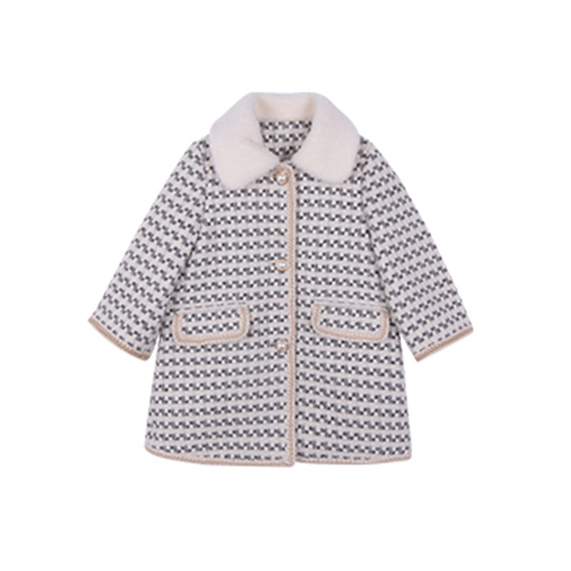 Picture of Girls' Outwear 2025 Winter New Baby Girl Houndstooth Thickeneded Outwear Korean Style Mid-Length Outwear for Small and Medium-Sized Children