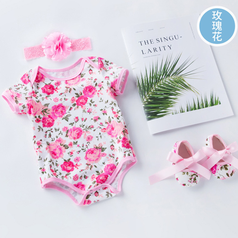 Picture of Factory Direct Sales Baby Jumpsuit Summer Baby Short-Sleeved Harem Shoes Rose Leopard Print Romper Suit
