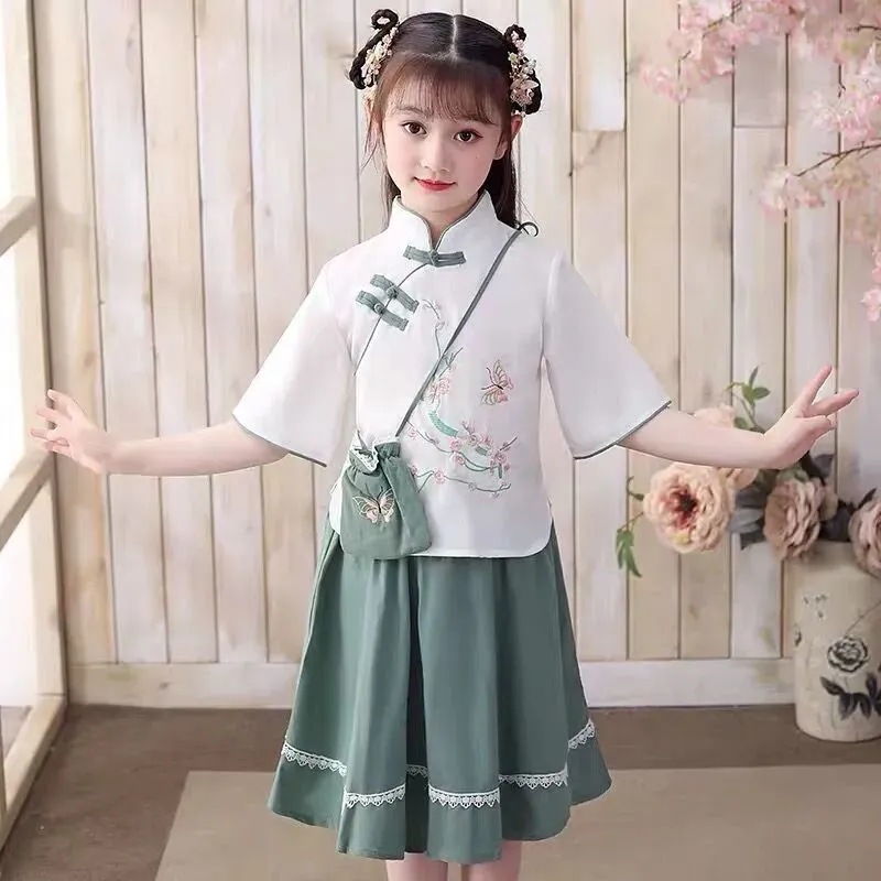 Chinese Style Girls' Hanfu Children's Ancient Suit Tang Suit Spring and Summer New Performance Show Cheongsam Improved dress Summer Suit